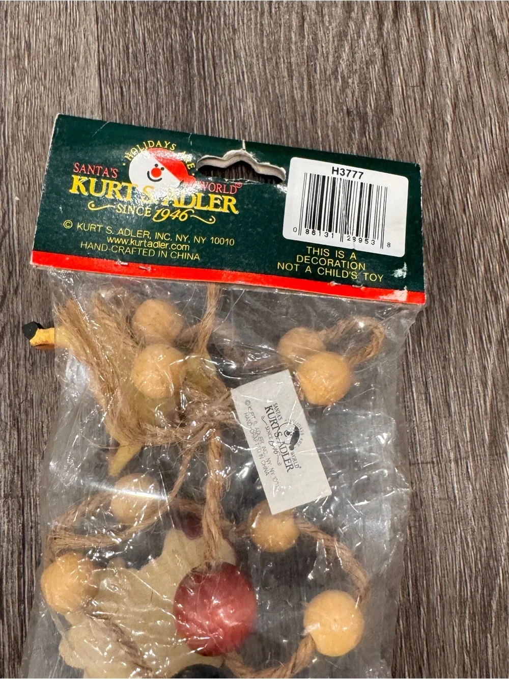 Kurt Adler Wooden Christmas Holiday Garland with Red, Green, Gold Accents New